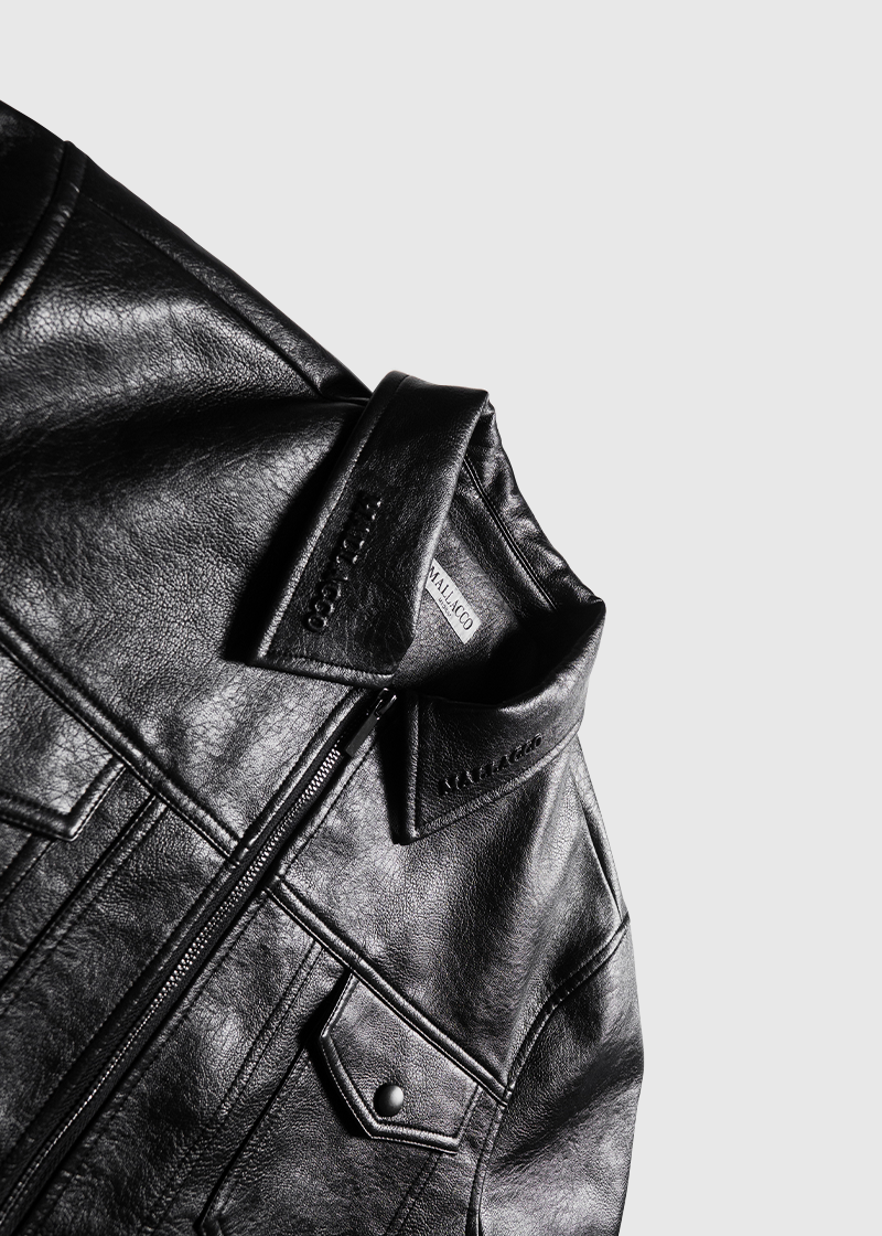 Mallacco cropped vegan leather jacket with double zipper and minimal detailing